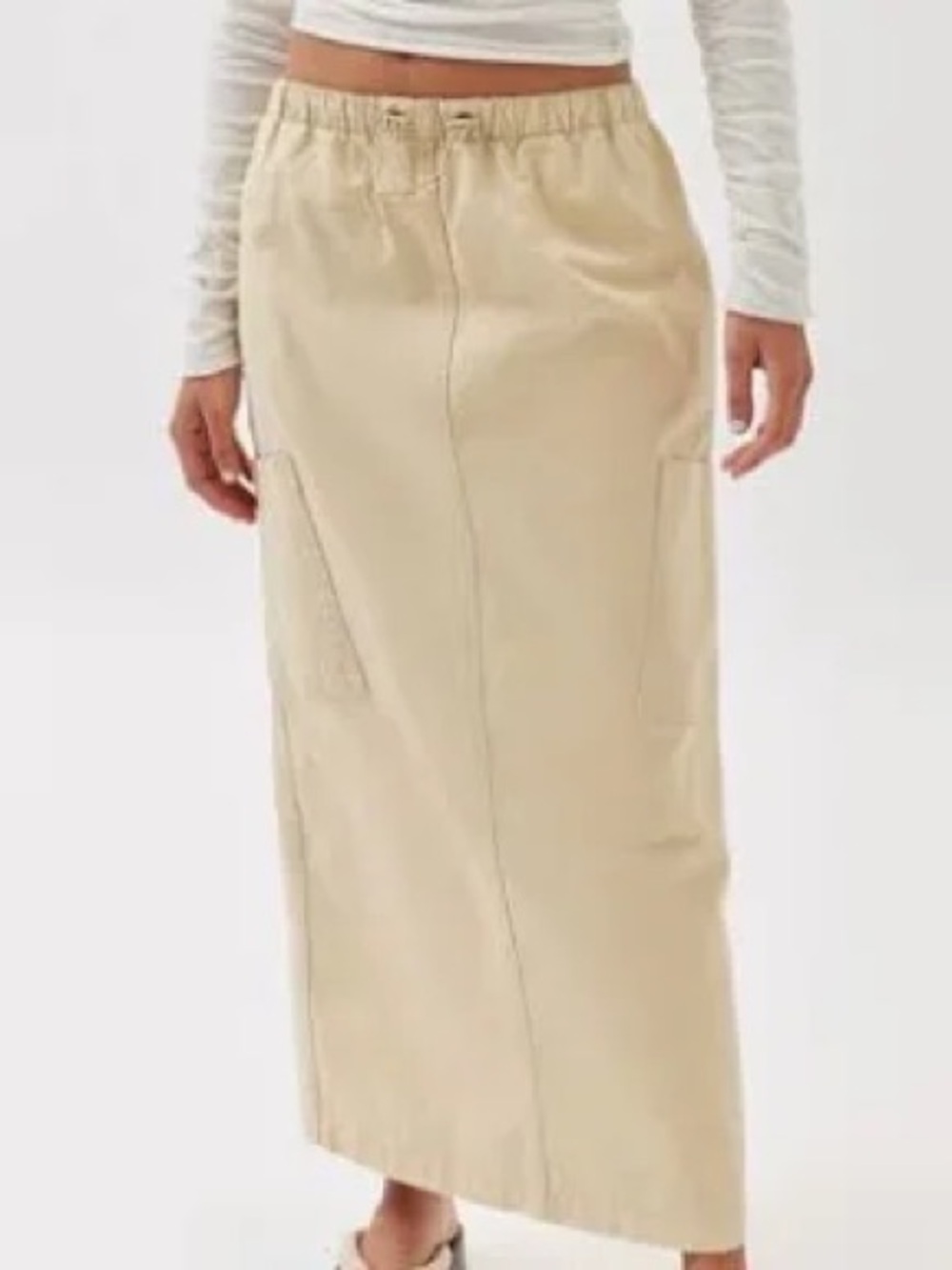 NWT Urban BDG Cream Drawstring Waist Midi Skirt with Front Pockets